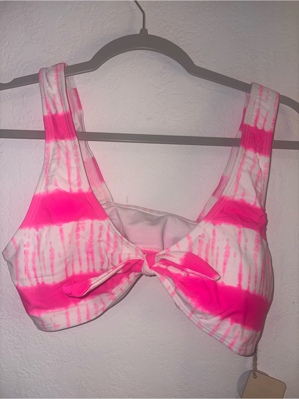 Pink Tie-Dye Front-Tie Bikini Top